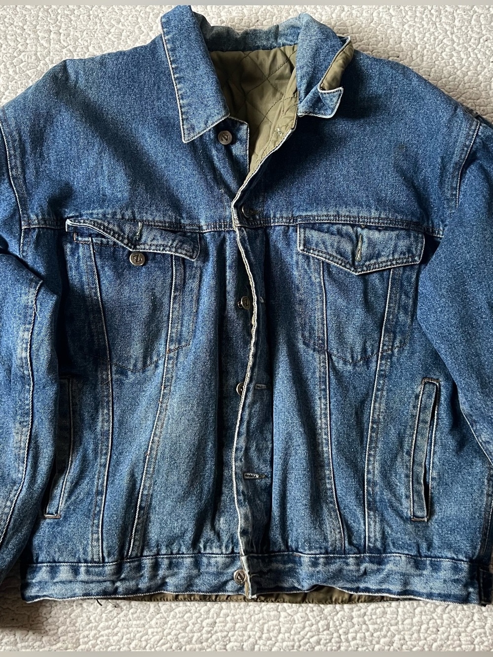 Arizona Jean Company Blue Denim Jacket with Quilted Olive Lining